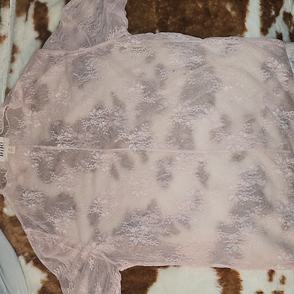 BiBi Women's Soft Pink Sheer Lace Blouse Size M - Picture 2 of 5
